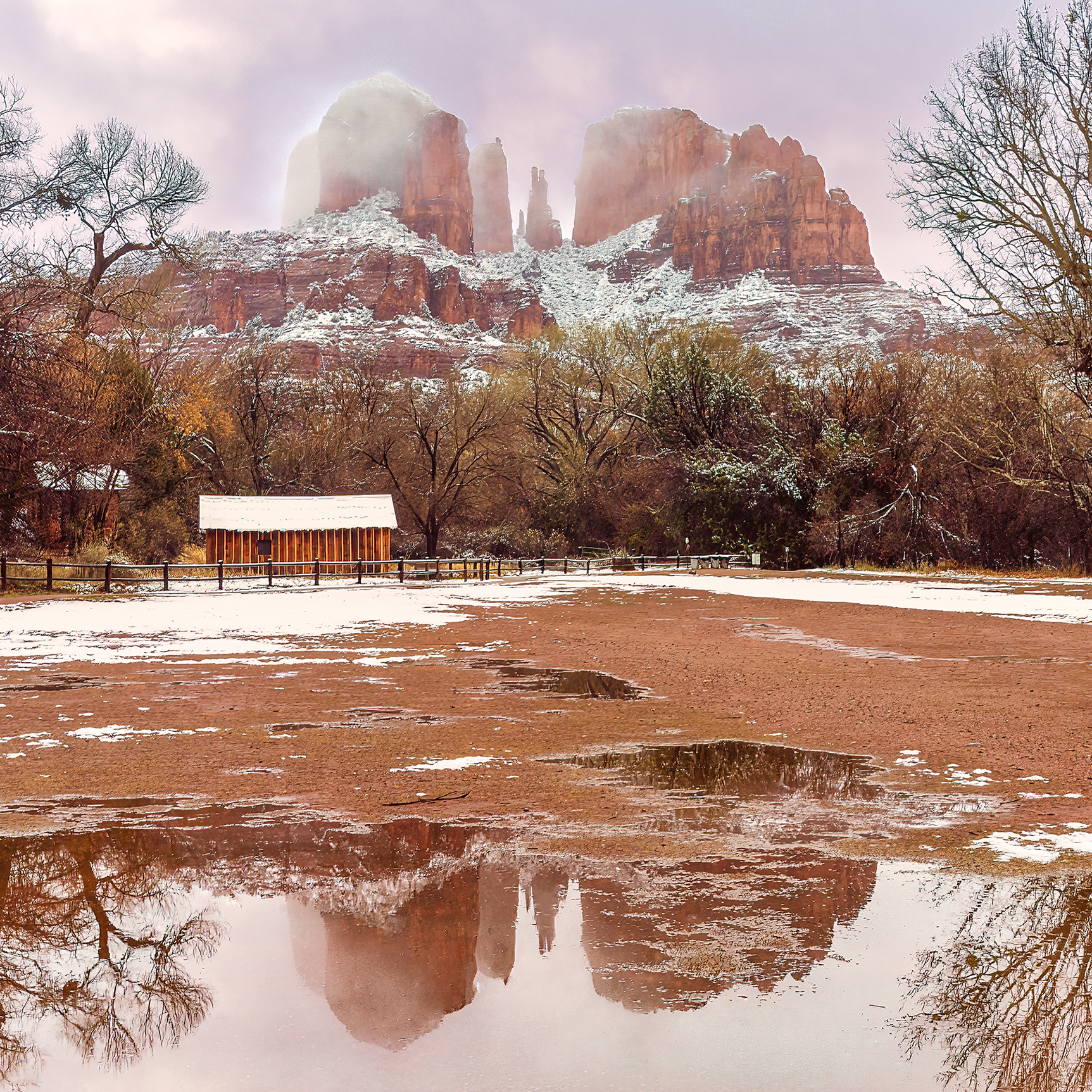 Photo by Susie Reed  |  The way the mist and fog hung over Cathedral Rock made this a magical moment that made it worth being out in the cold.