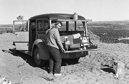 Peggy Goldwater (pictured) and the family would explore Arizona in the “Green Dragon,” a panel truck they used for camping trips around the state.  Courtesy of the Barry & Peggy Goldwater Foundation