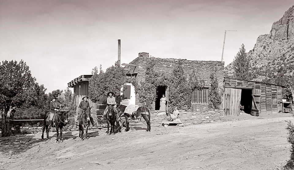 Unidentified men and women at Rainbow Lodge on the Navajo Nation, circa 1938. Northern Arizona University Cline Library