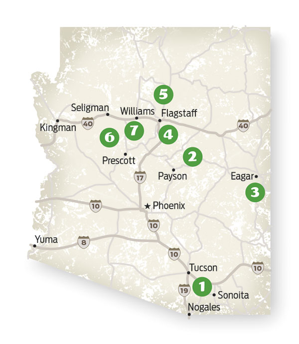 Arizona state map showing general high road locations.