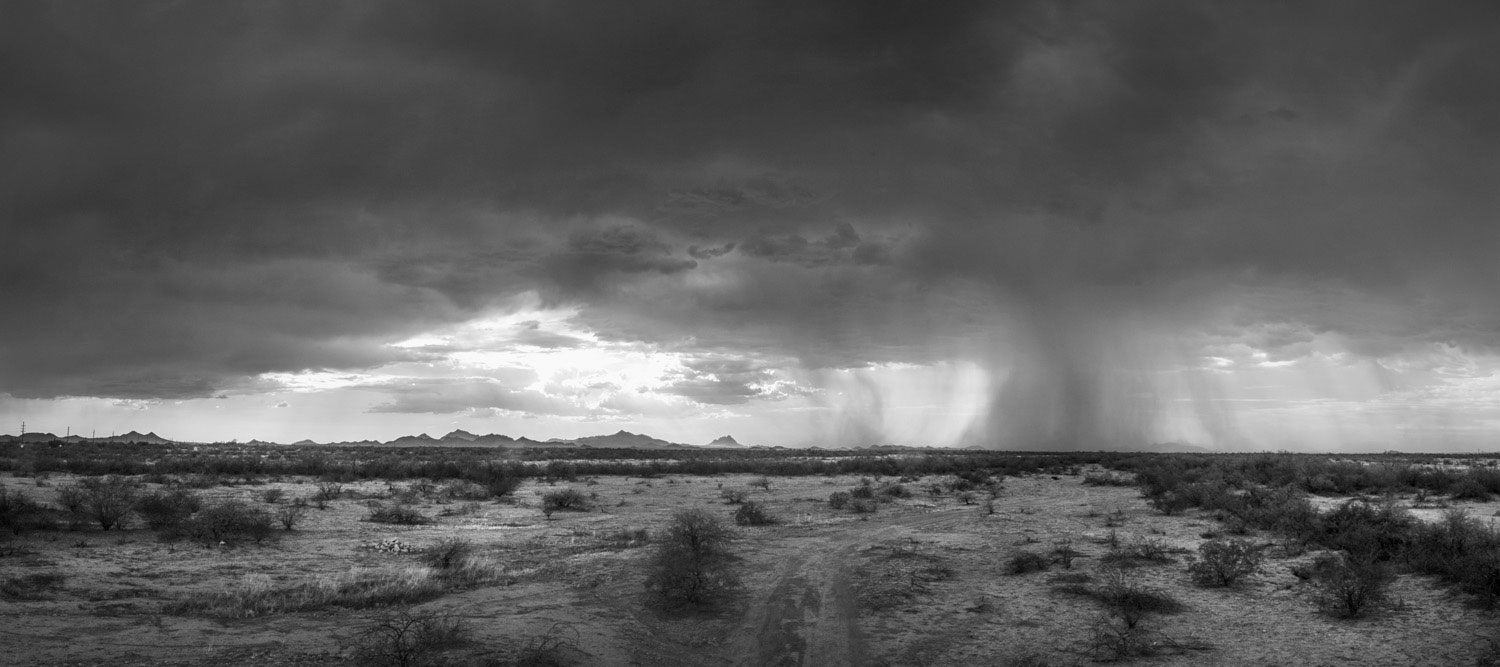 Black and White Wednesday: A monsoon storm appears in the Avra Valley, west of Tucson. By Richard Trible