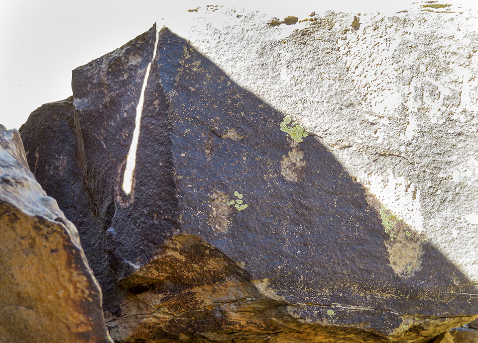 This sequence of photos shows how a sliver of sunlight interacts with a petroglyph at Puerco Pueblo, part of Petrified Forest National Park, during the summer solstice. There are numerous such solstice markers in the park. Photos courtesy National Park Service