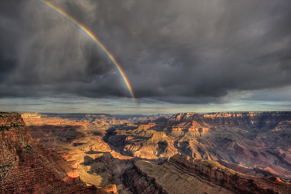 Long shadows on the buttes of the Grand Canyon punctuate a stormy panorama from Lipan Point, on the South Rim. A favorite among Canyon photographers, Lipan Point is known for its view of the Colorado River. | Mark Laverman