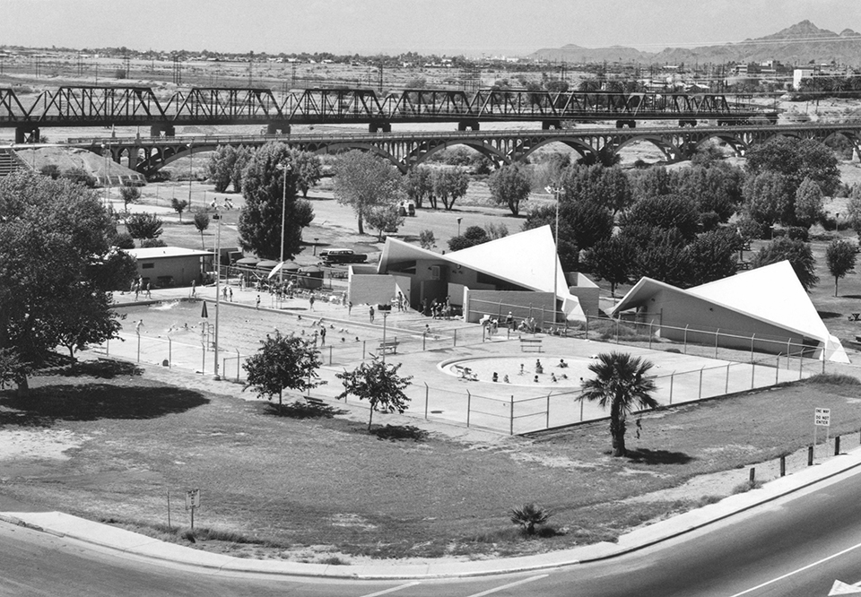 The pool is shown sometime after it was modernized in the 1960s. The new pool’s more modern vibe was less appealing to many Tempe residents. | TEMPE HISTORY MUSEUM
