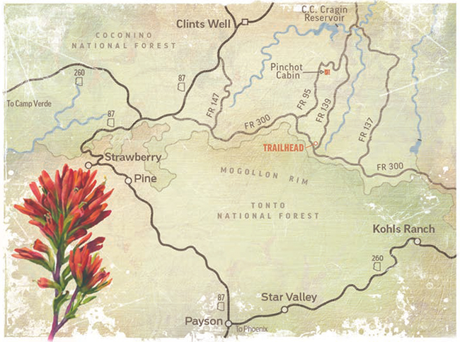 Map of Hike route and area illustrated by Kevin Kibsey.