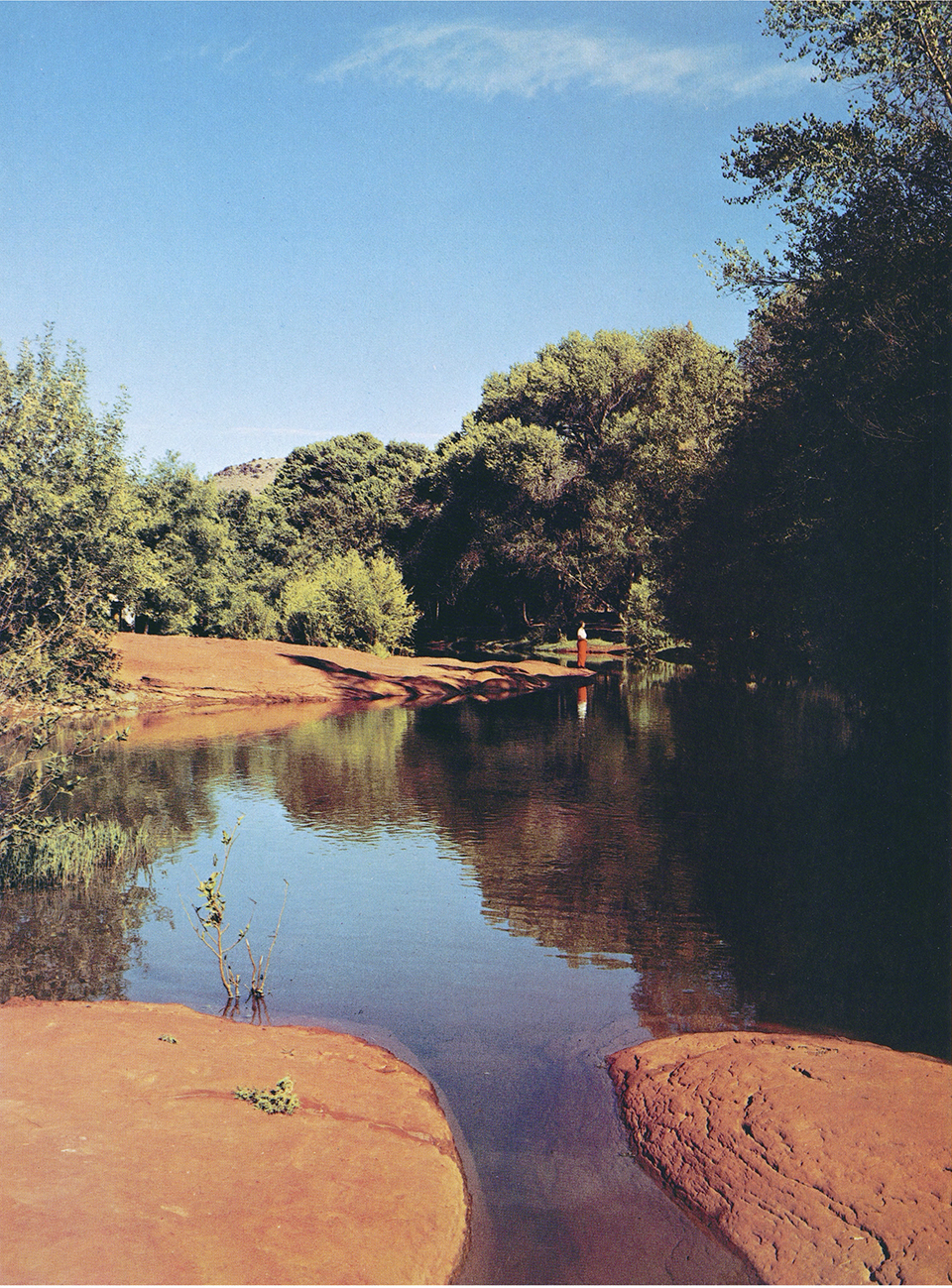 Sandstone cradles the placid water of Oak Creek, near Sedona. Many anglers visit Oak Creek in search of brown and rainbow trout. By Darwin Van Campen