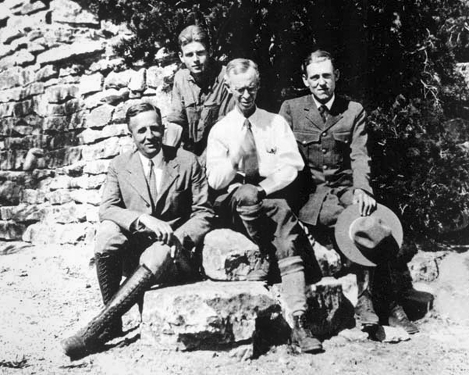 Bailey’s connections to the world of science included her husband, Vernon (center), a field naturalist. Here, he poses with colleagues (from left) Fred Wright, Edwin McKee and Glen Sturdevant at Grand Canyon National Park, circa 1929. | National Park Service