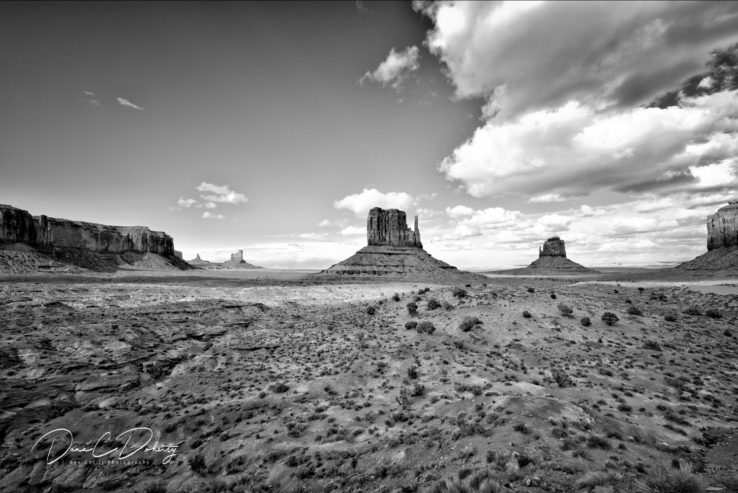 Black and White Wednesday: The Mittens define a panorama of the Navajo Nation's Monument Valley. By Dana Doherty
