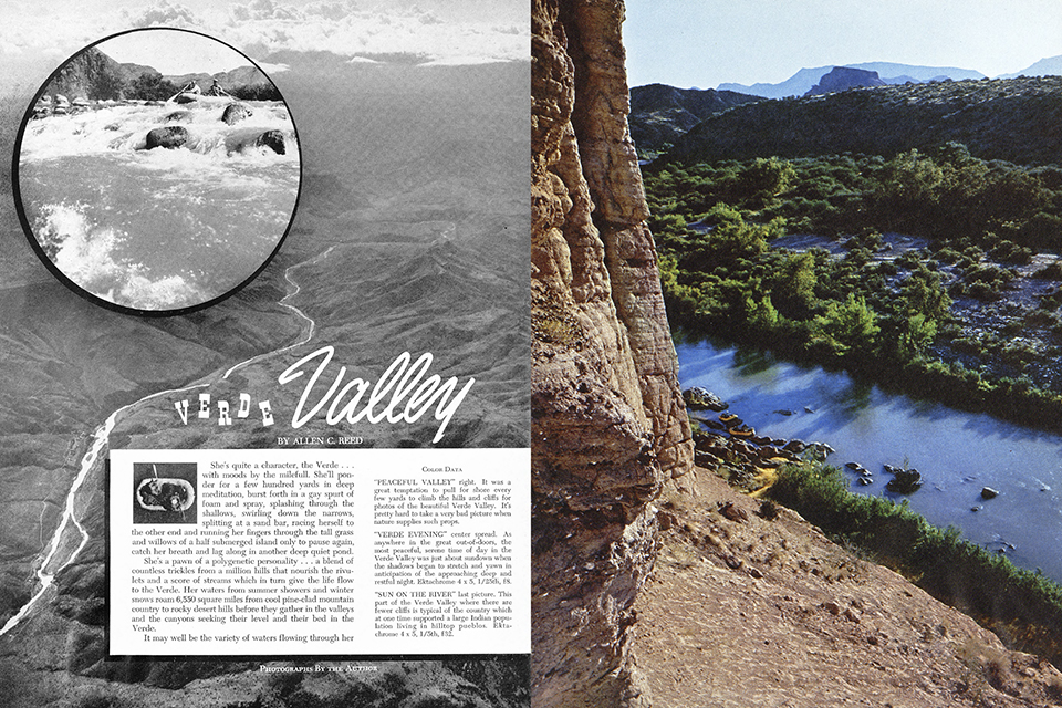 the opening spread of the Verde River story from the March 1951 issue of Arizona Highways.
