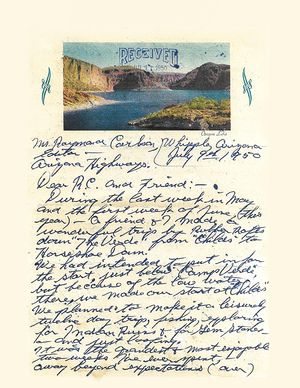 Photo of letter written to Raymond Carlson by Bill Laughery
