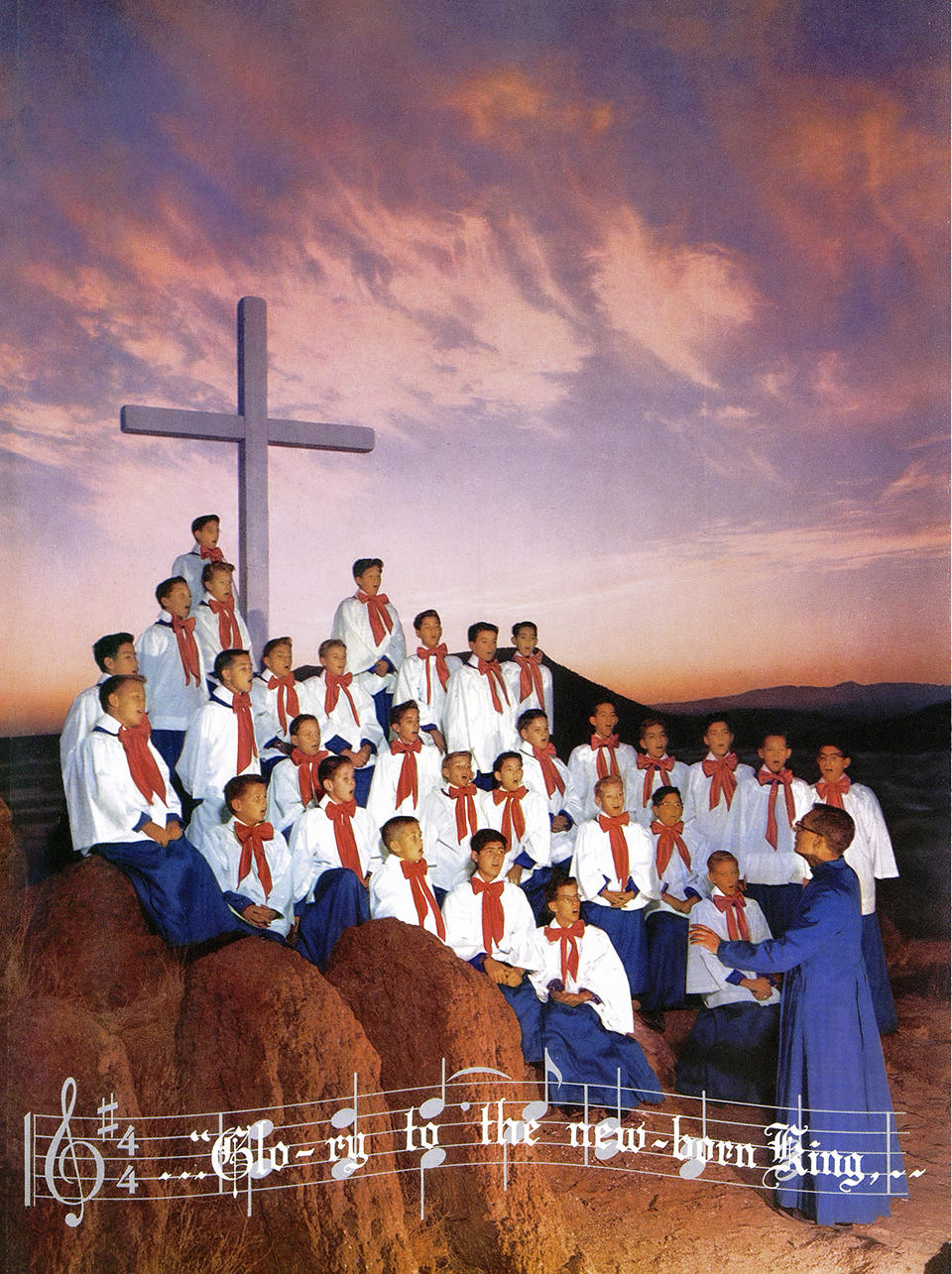 In our December 1957 issue, as a more overt reference to Christmas, was Ray Manley’s photo of the Tucson Arizona Boys Chorus. Manley used his background as a studio photographer to light and photograph the singers at sunset.