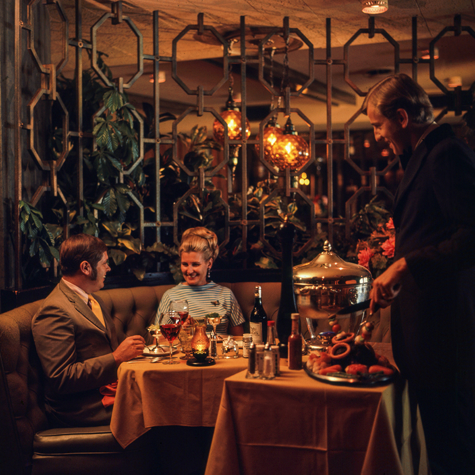 The McLaughlins’ commercial work included this promotional shot for Paul Shank’s, the restaurant at the Safari Hotel in Scottsdale. Designed by prolific architect Al Beadle, the Safari, near Camelback and Scottsdale roads, operated from 1956 to 1998. By Herb and Dorothy McLaughlin