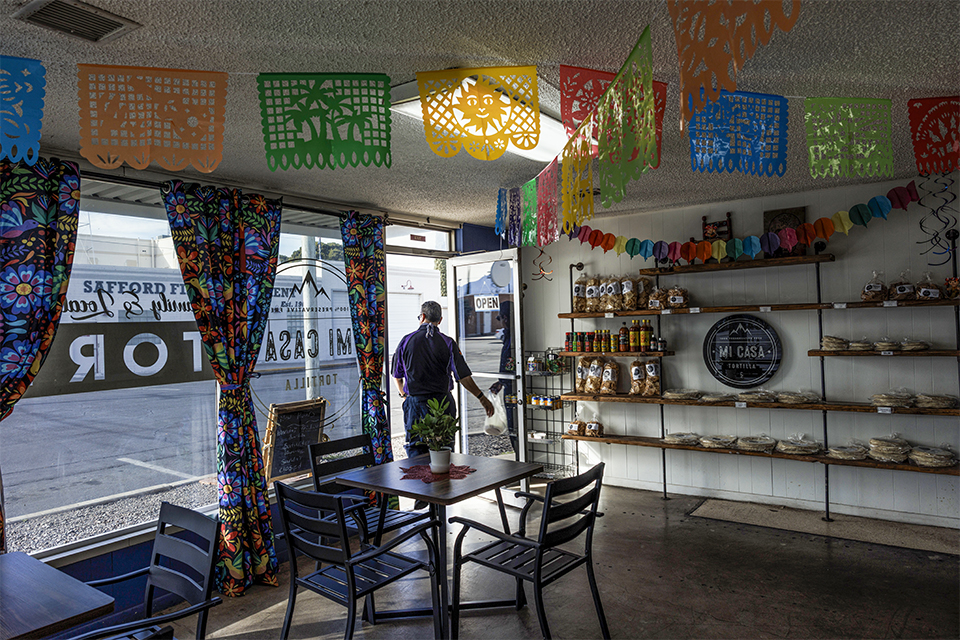 A patron leaves Mi Casa Tortillas, located on Seventh Avenue, in Safford. | Adriana Zehbrauskas
