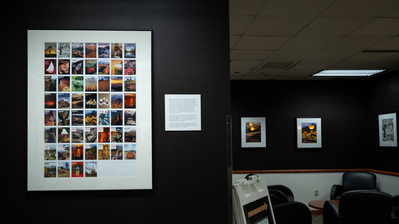 Satellite display of Arizona Highways covers by David Muench in Matador at Scholar’s Corner, Cline Library. By Erin Carter.
