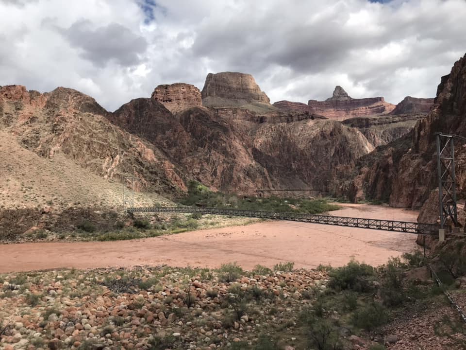 Silver Bridge spans the Colorado River in the Grand Canyon, as viewed from the south side of the river. In the distance is Black Bridge. | Noah Austin