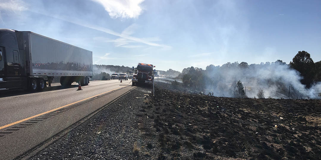 A motorcycle fire caused this brush fire, along Interstate 40 near Seligman, in late April. | Courtesy of Arizona Department of Transportation