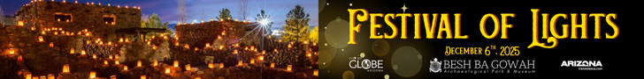 On December 6, the ancient ruins of Besh Ba Gowah Archaeological Park in Globe, Arizona, glow with thousands of luminarias for the 37th Annual Festival of Lights. 