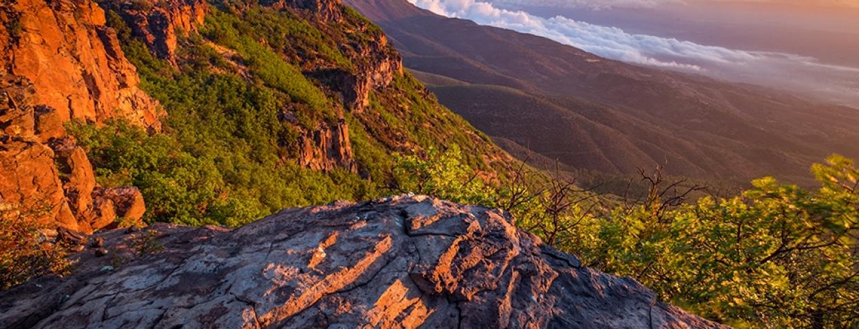 Morning light hits the eastern slopes of Mingus Mountain as fog lingers in the Verde Valley below. | Joel Hazelton