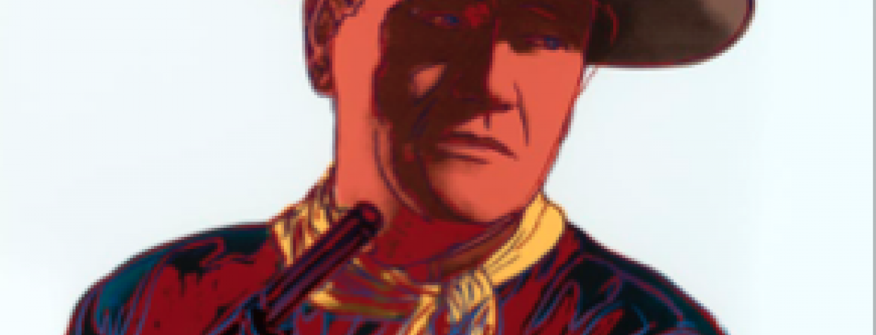 A graphic image shows Andy Warhol's screenprint of John Wayne