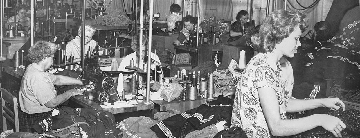 Employees work on dresses at the company’s Prescott facility. |  ARIZONA STATE LIBRARY, ARCHIVES AND PUBLIC RECORDS