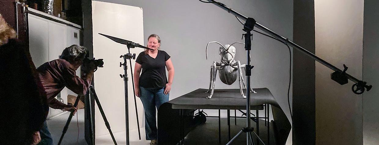 Studio photo shoot with giant ant model. Photo by Joseph Boldt.