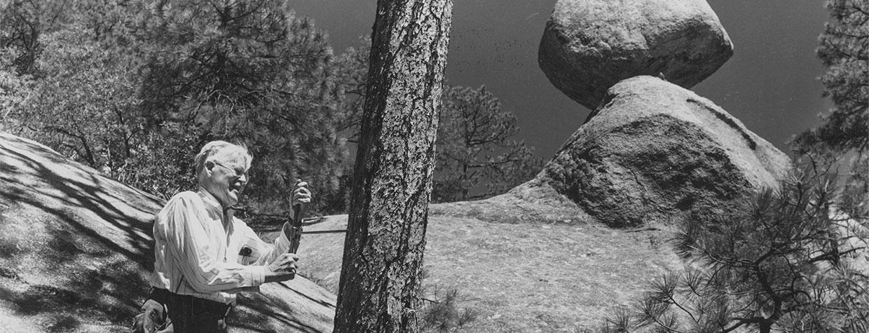 A.E. Douglass extracts a core sample from a tree on Mount Lemmon, in the Tucson area’s Santa Catalina Mountains, in the mid-1940s. | Laboratory of Tree-Ring Research, University of Arizona
