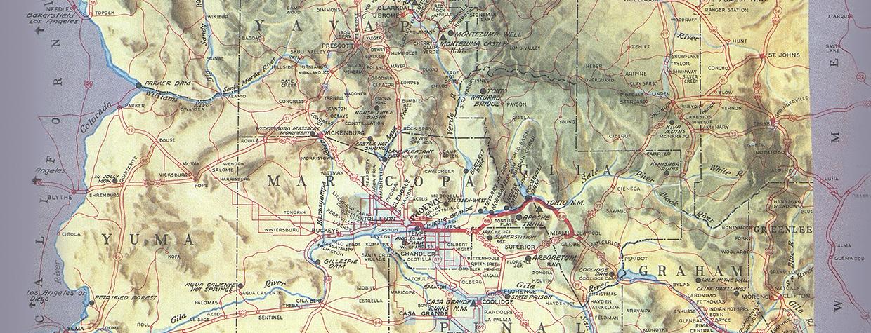 Among George Avey’s countless contributions to Arizona Highways was this map, which appeared in our December 1946 issue. |  Arizona Highways Archives