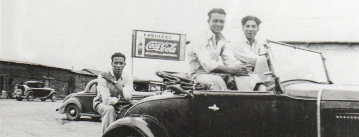 Patrons pose for a photo in front of the original Caviglia Café in the late 1930s. Photograph: Courtesy of Arivaca Dancehall