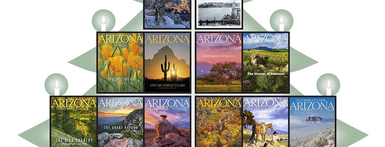 This Christmas greeting first appeared in our December 1940 issue. It’s been updated here with our collection of covers from 2025.