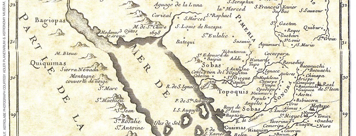 A 16th century map of the areas surrounding the Gulf of California.