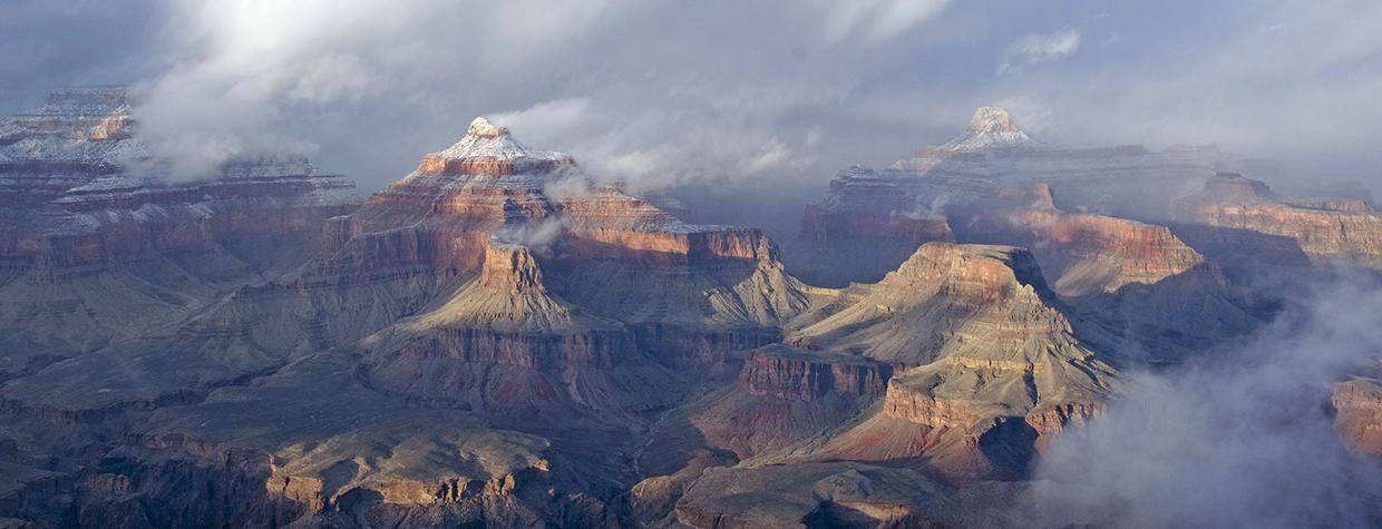 A winter storm dusts the Grand Canyon’s higher elevations with a layer of snow. National Park Service photo by Michael Quinn