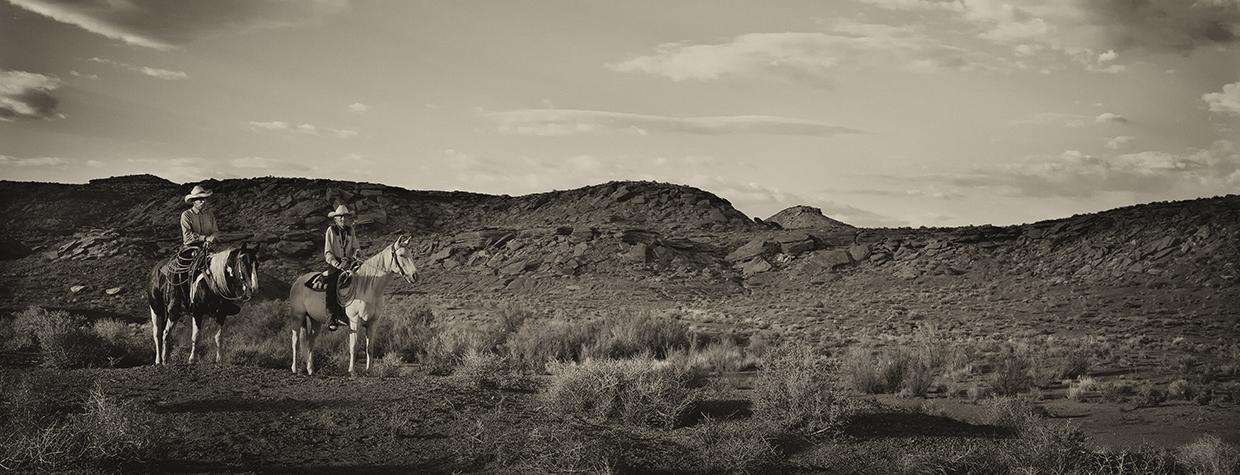 Casey Murph (left) and Jones Benally go riding on the HRY Ranch, west of Holbrook. | Scott Baxter