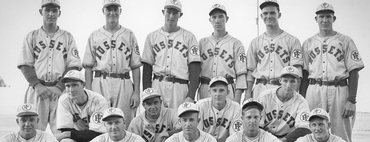 Bob James (back row, far right) appears in a team photo during his time with the Idaho Falls Russets, a New York Yankees farm team, in the early 1940s. | Courtesy of Alicia Hicks