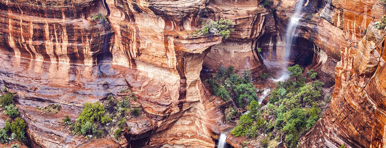 Bird's-eye view of a waterfall in Boynton Canyon, near Sedona is by Mark Frank.