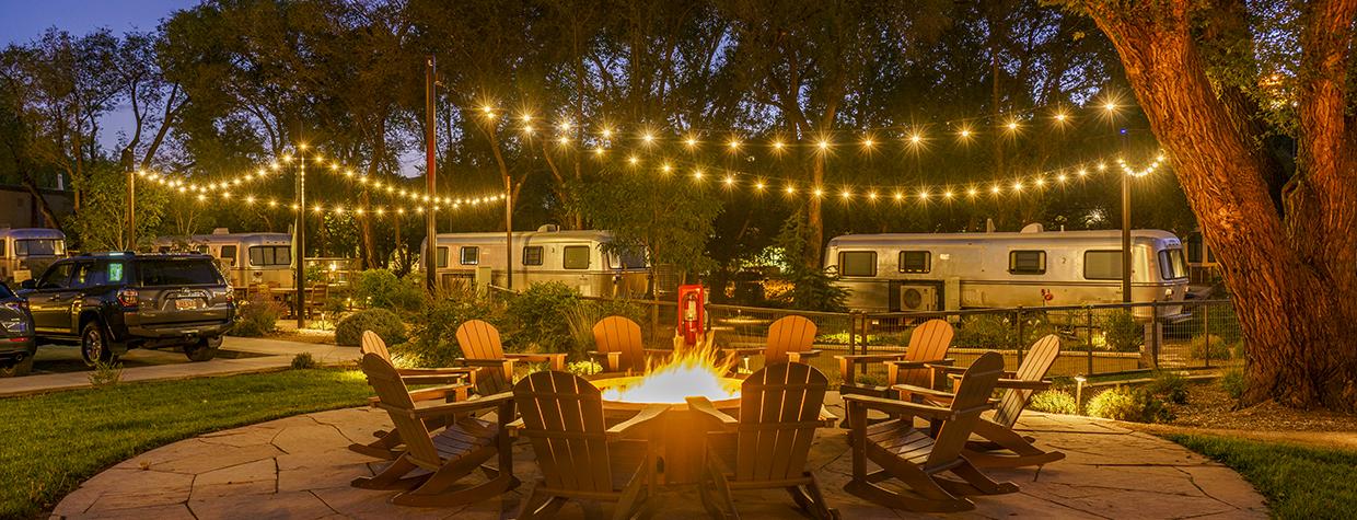 The fire pit area at Air Village is festively lit and conveniently located. | Laurence Parent