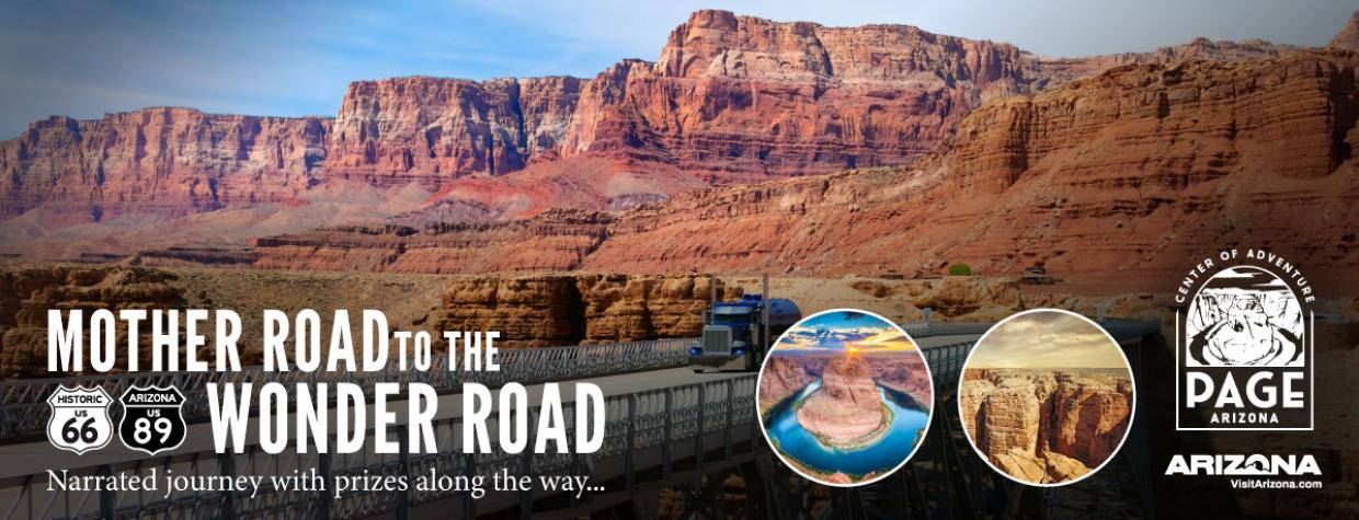  A tanker truck crosses a bridge in northern Arizona to showcase the Mother Road to the Wonder Road Free Digital Passport.
