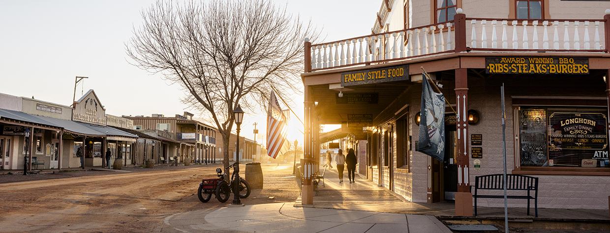 The sun rises on historic Allen Street in Tombstone, a Wild West icon known as “The Town Too Tough to Die.” | Jill Richards 
