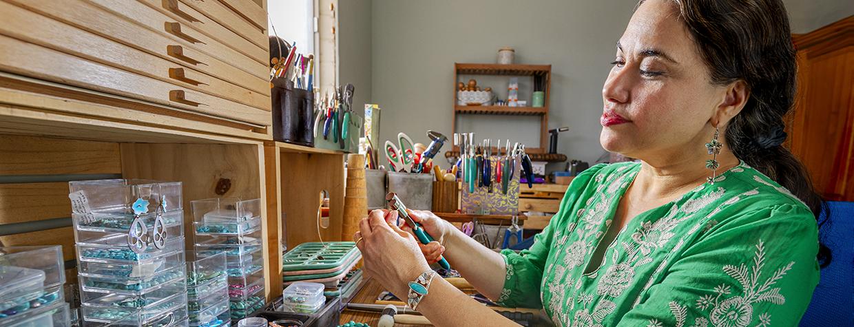 Celeste Mills of Cactus Bloom Design creates pieces by hand in her Tucson studio. | Steven Meckler