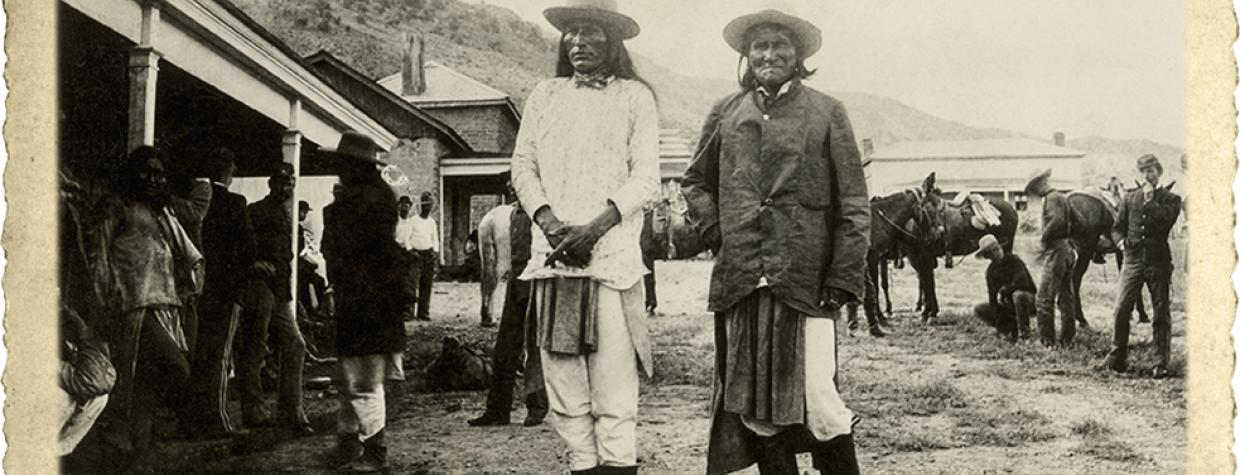 Chiricahua Apache warrior Geronimo (right) with Cochise’s son, Naiche, at Fort Bowie on September 15, 1886. The location of Geronimo’s surrender is commemorated at the Geronimo Surrender Monument in Cochise County. | Arizona Historical Society