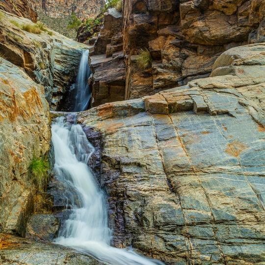 Seven Falls, a series of waterfalls fed  by snowmelt and monsoon storms, is the payoff on the Bear Canyon Trail. By  Jeff Maltzman