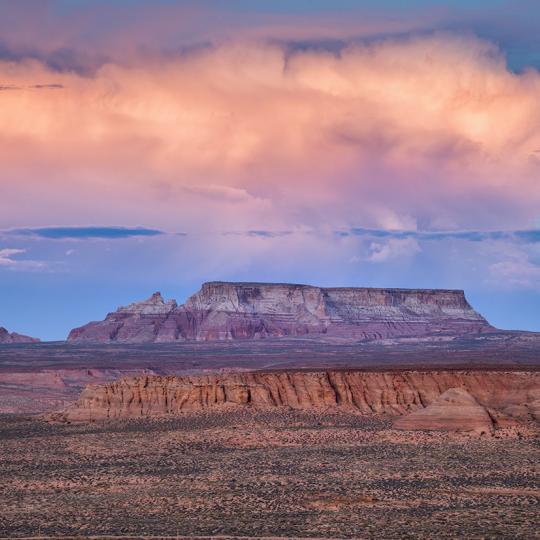 The view east from Navajo Route 20 includes LeChee Rock, shown here at sunset. | Gary Ladd