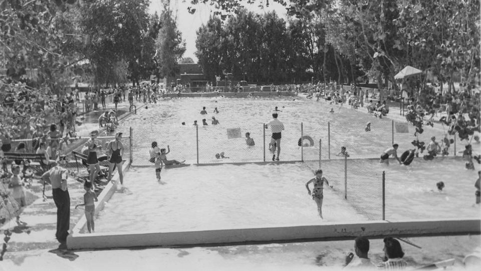 Swimmers enjoy the Tempe Beach pool in 1943, 20 years after it opened. | TEMPE HISTORY MUSEUM