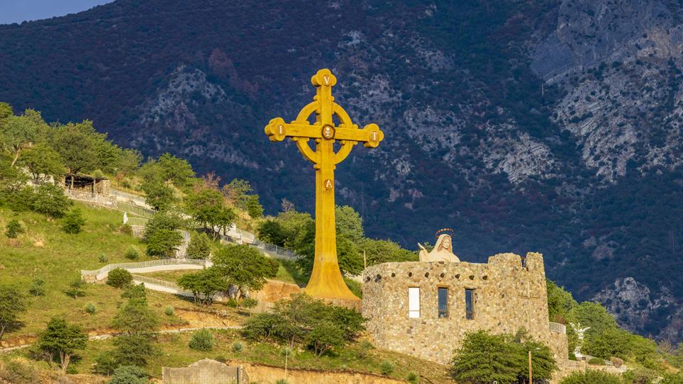 Our Lady of the Sierras includes a 75-foot-high Celtic cross on its grounds in the Huachuca Mountains. By Jeff Maltzman