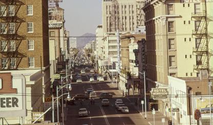 Much of Herb and Dorothy McLaughlin’s photography documented the rapid growth of the Phoenix area in the mid-20th century. This photo shows downtown Phoenix’s Central Avenue, looking north toward North Mountain. By Herb and Dorothy McLaughlin
