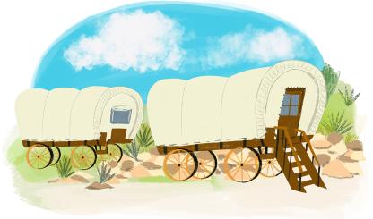 Covered wagon camping illustration by Patti Blau