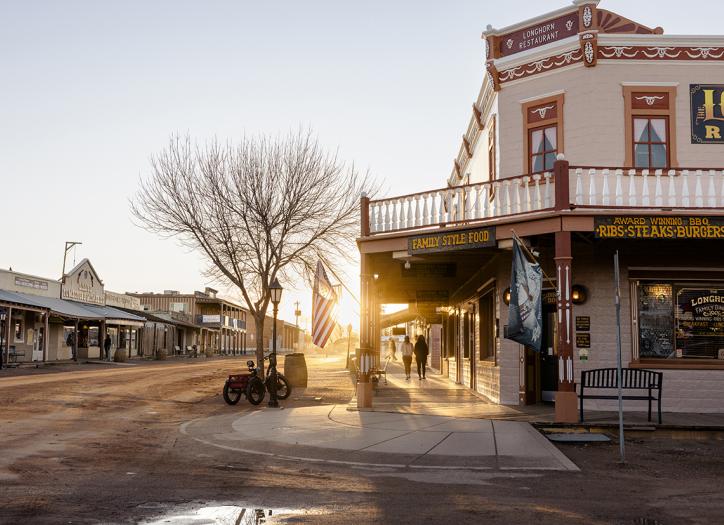 The sun rises on historic Allen Street in Tombstone, a Wild West icon known as “The Town Too Tough to Die.” | Jill Richards 