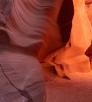 A color photographs show the intricate sandstone geology of Antelope Canyon, a slot canyon in Northeastern Arizona. 