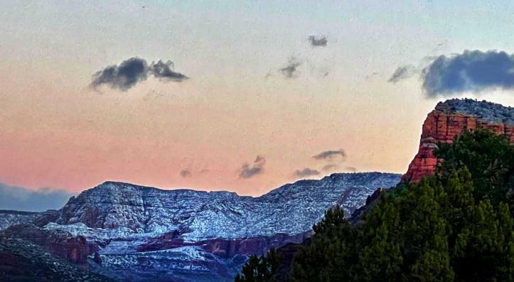 Snow dusts Sedona's red rocks. 