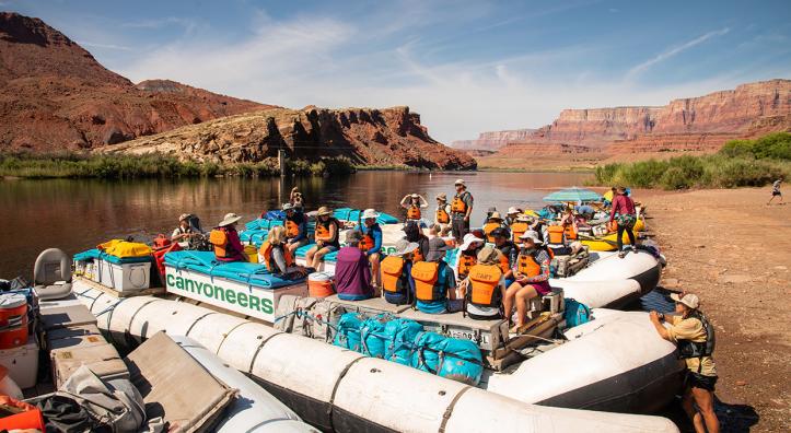 A Grand Canyon motor rafting trip prepares to launch into the Colorado River at Lees Ferry. Photograph by Dawn Kish.