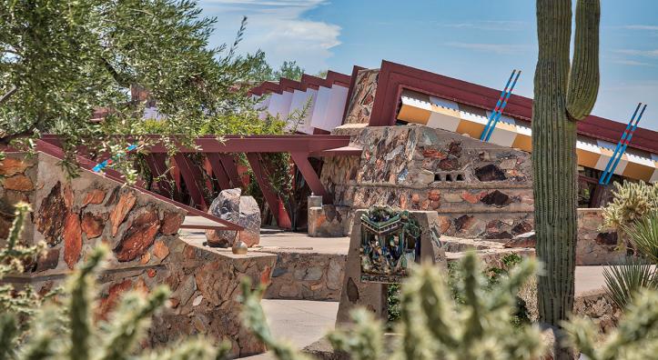 Exterior of a building at Taliesin Institute, constructed with local desert rocks. Photograph by Andrew Pielage.